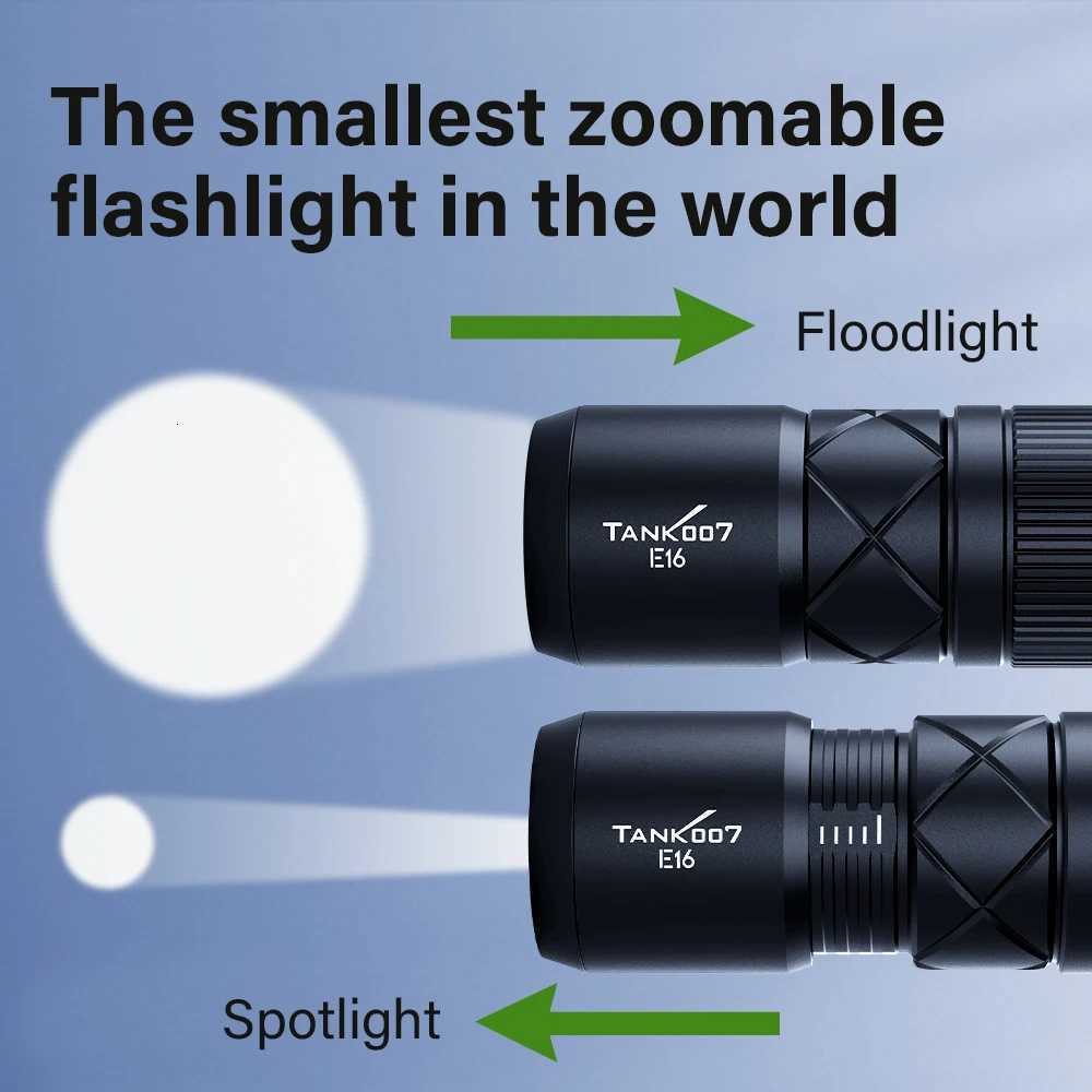 TANK007 E16 Ultra-Small Zoomable Flashlight Rechargeable Magnetic Adjustable Focusing Flashlight Torch for Emergency Lighting M251117