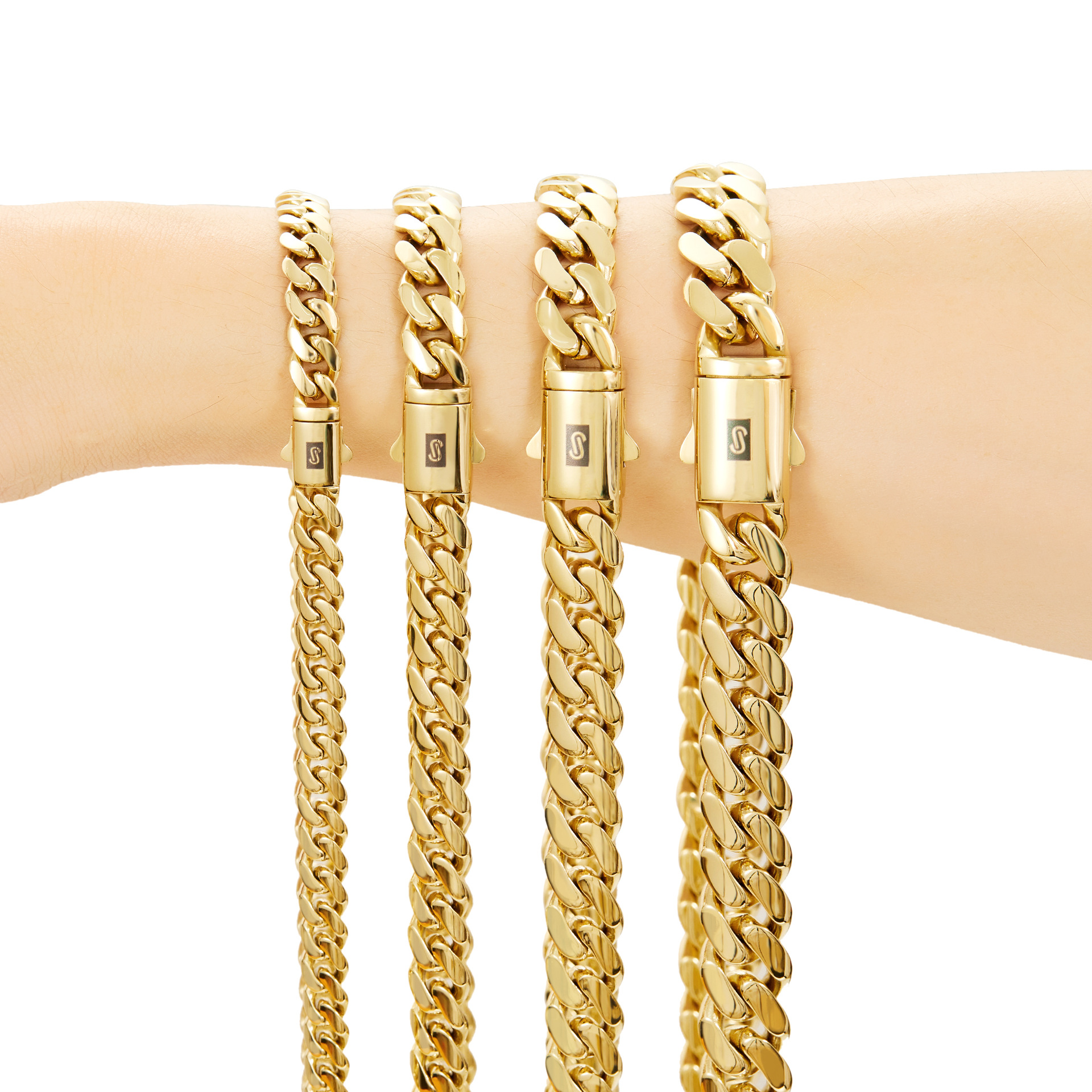 Hip Hop Solid Stainless Steel Cuban Chain Necklace 14K Gold Plated Spring Clasp Jewelry Accessories