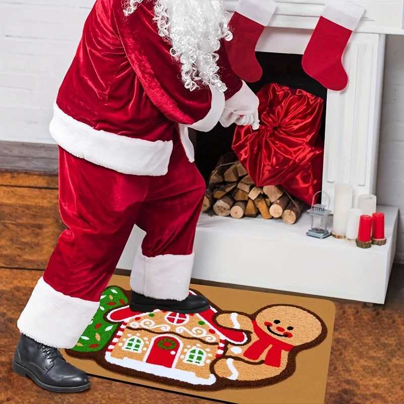 VIKAMA Gingerbread House Print Floor Mat Festive Entrance Welcome Carpet Christmas Vibe Soft Absorbent Non-Slip Home DecorM251117