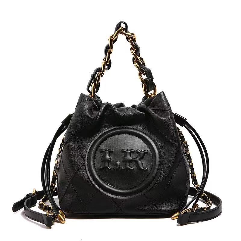 Bright Leather Printed Water Bucket Bag For Women 2025 New Trend Chain Handbag With Drawstring Shoulder Crossbody Bag