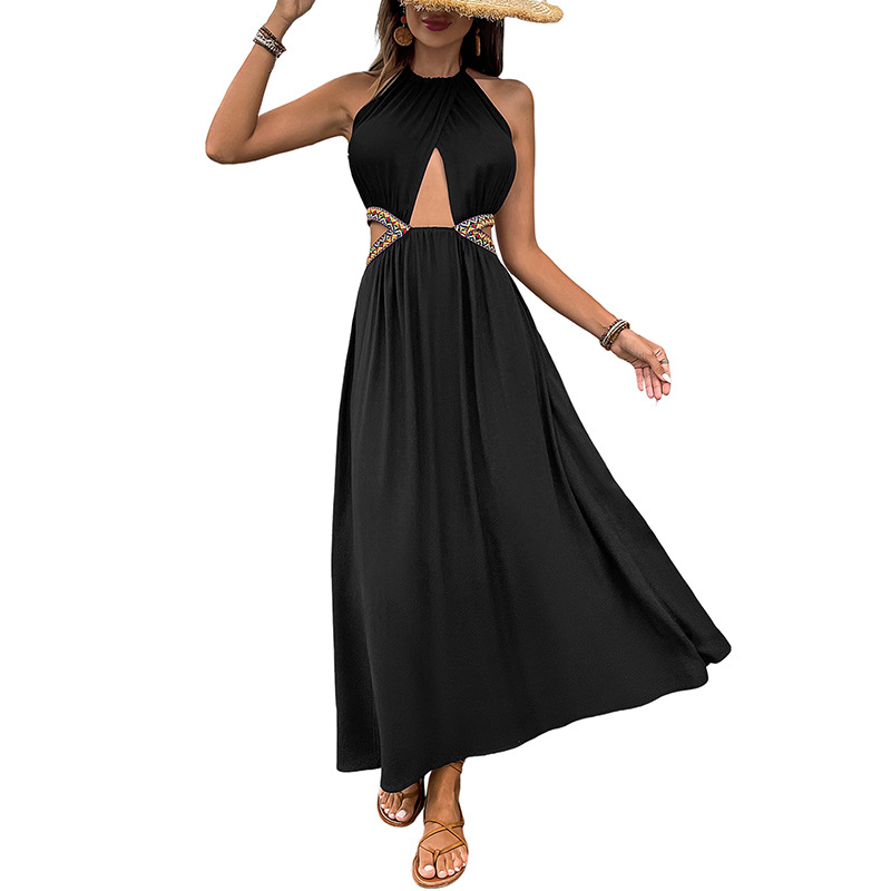 G415Leisure Vacation Dress with Unique Ribbon Embellishment and Ethnic Theme