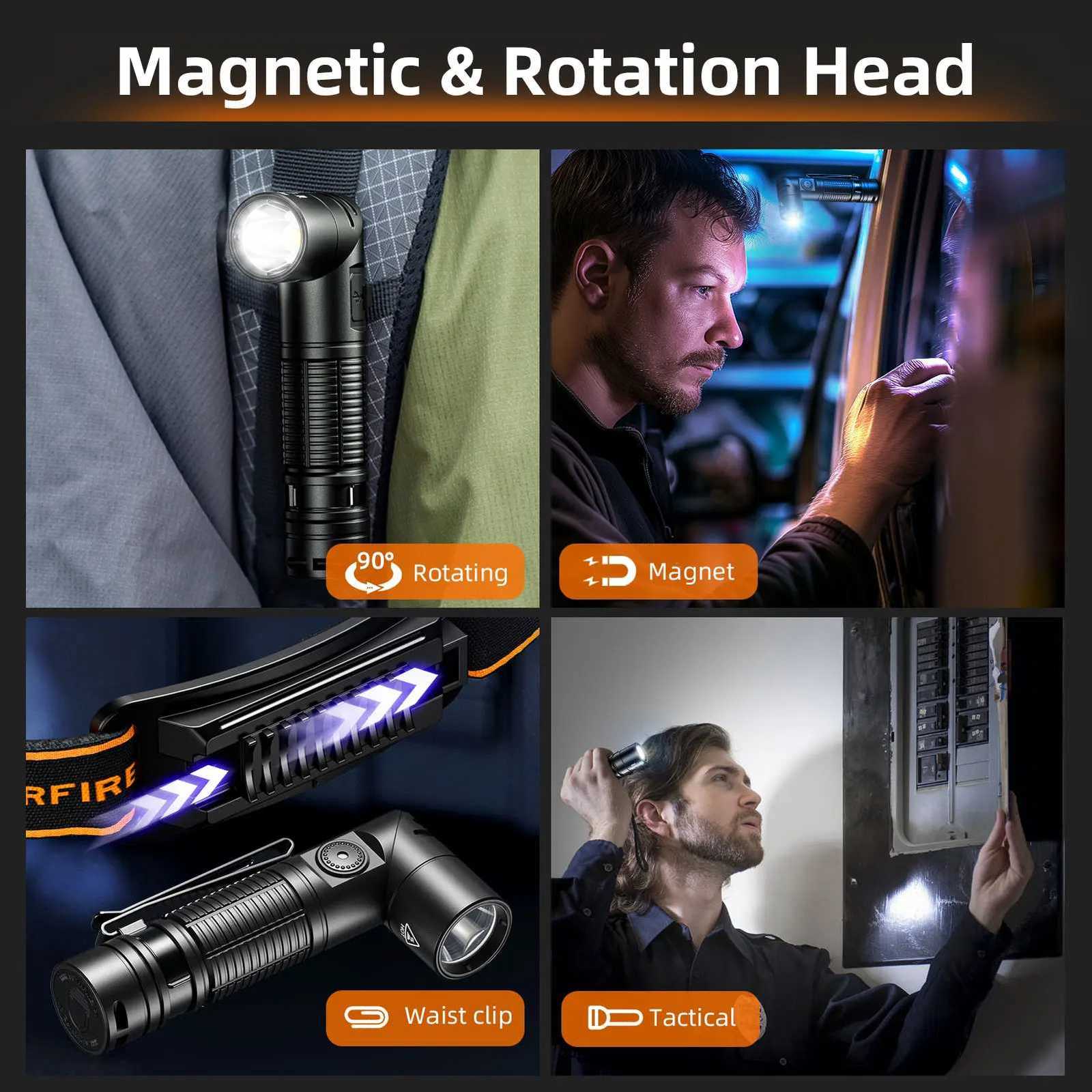 SUPERFIRE G19-S LEDCOB Head Flashlight with Magnet Adjustable Base USB Rechargeable Headlamp Work light for Camping Fishing M251117