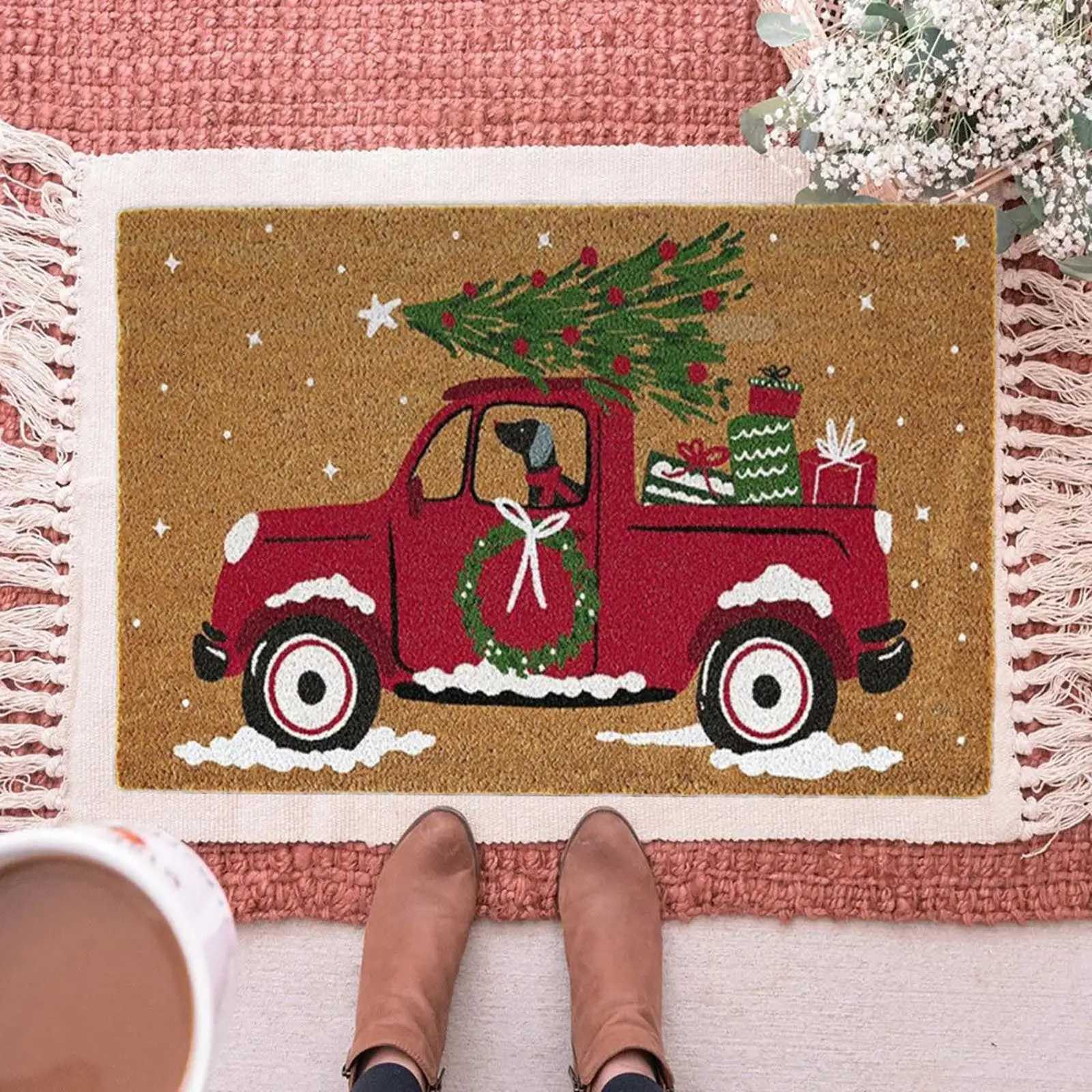 Christmas Doormat Car Pattern Welcome Mat Non Slip Washable Winter Backing Carpet Entrance Rug Home Party Christmas DecorationM251117