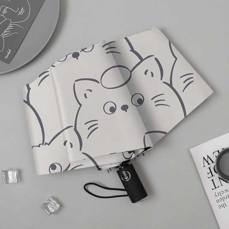 White Black Cat Umbrella Animal Cartoon Full Automatic Sun Umbrella Strong Paraguas Grandes Y Fuertes C251117