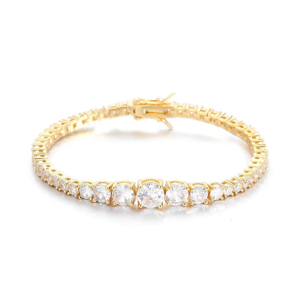Moissanite New Style Iced Out Jewelry Bling Diamond Tennis Chain Gold Silver Round Cubic Zirconia Tennis Chain Bracelet for Girls Gift