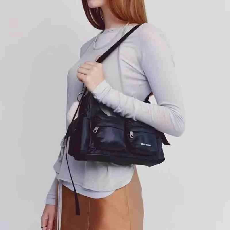 Double Pocket Korean Designer Handbag PU Leather Fashion Shoulder Bag Double Size Underwear Wallet Fashion Cross Body Bag Y250417