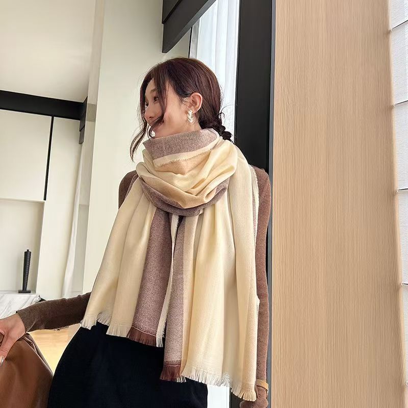 T494 new scarf for women in autumn and winter, Korean style, all-match plaid thickened, student couple scarf, cashmere to keep warm