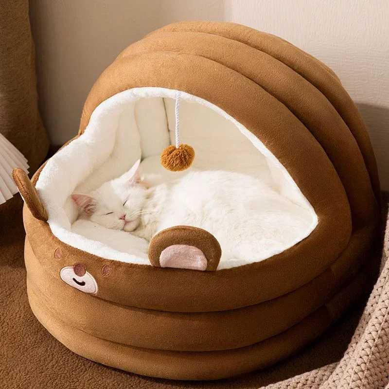 Cat Litter Bed Soft and Cozy with Plush Ball Semi-Closed Puppy Kitten Cave Bed Removable Cute Cartoon Pet LitterM251117
