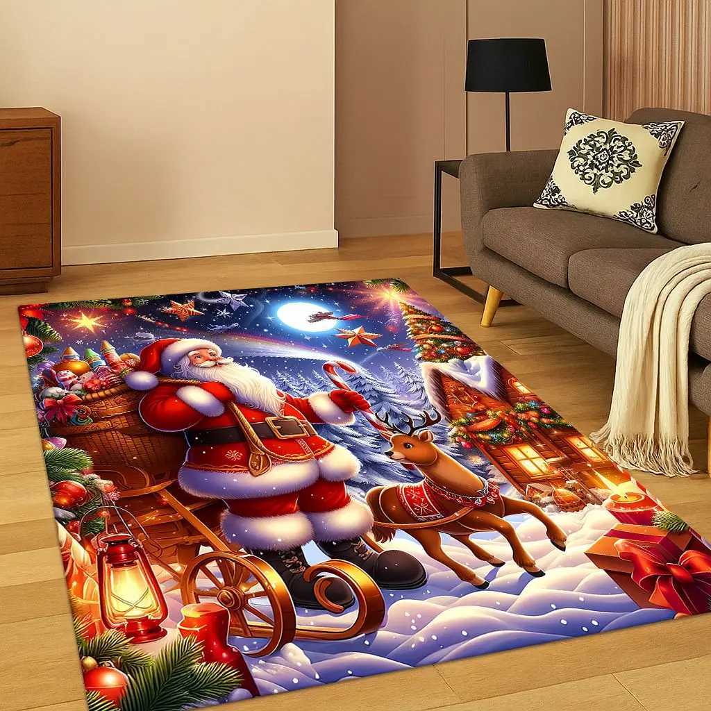 Merry Christmas Tree Santa Claus Cartoon Carpet Rug for Living Room Bedroom Doormat Kitchen DecorNon-slip Game Floor Mat GiftM251117
