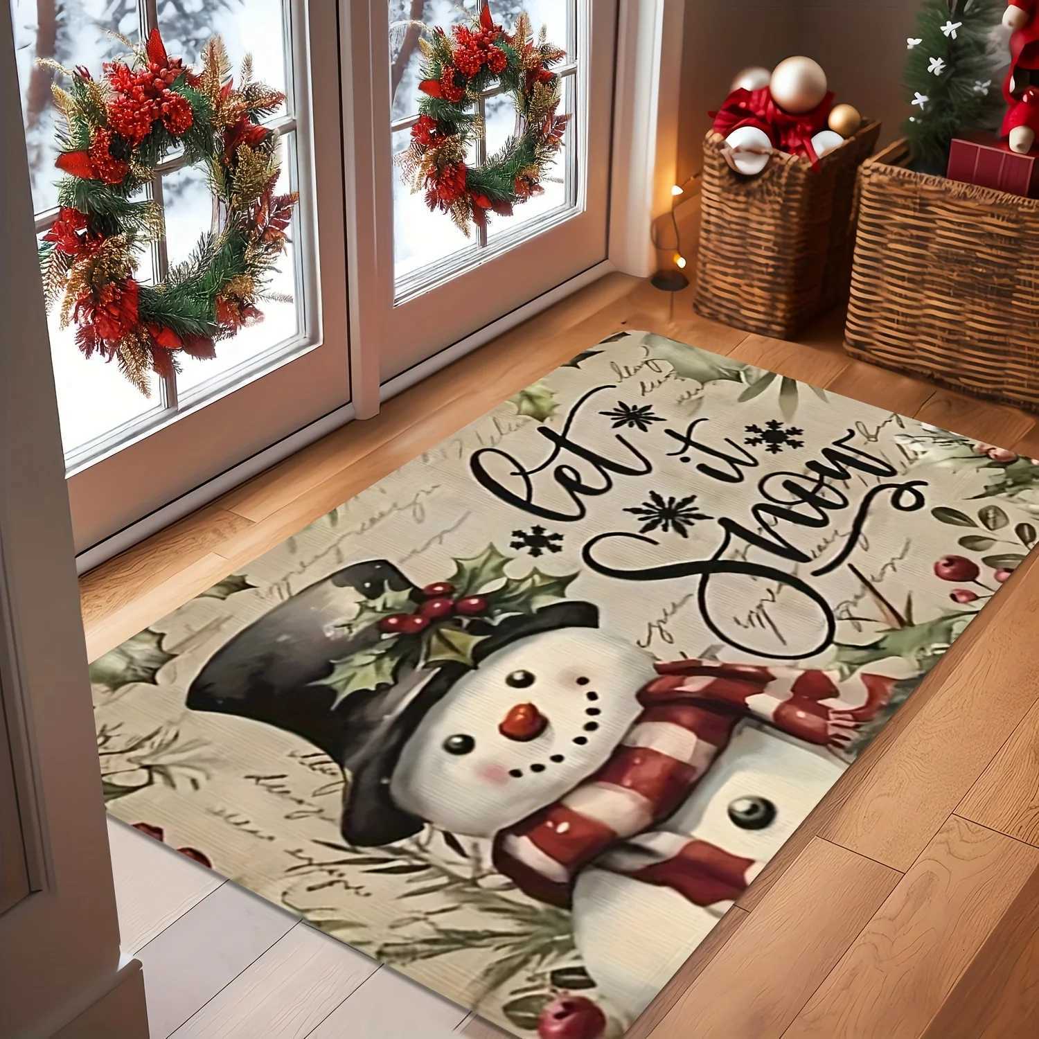 VIKAMA Christmas Carpet Doormat Carpet For Live Room Snowman Pattern Bedside Floor Mat Outdoor Carpet Welcome MatM251117
