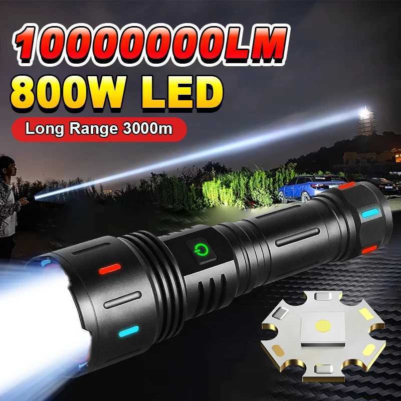 1000000LM Most Powerful Led Flashlight Rechargeable 800W LED Flashlights High Power Zoom Torch Long Range 3000m Tactical Lantren M251117