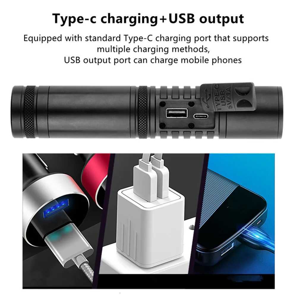 High Power Spotlight Long Range LED Flashlight With Power Type-C Charging Zoomable Aluminum Alloy Tactical Torch Outdoor Lantern M251117