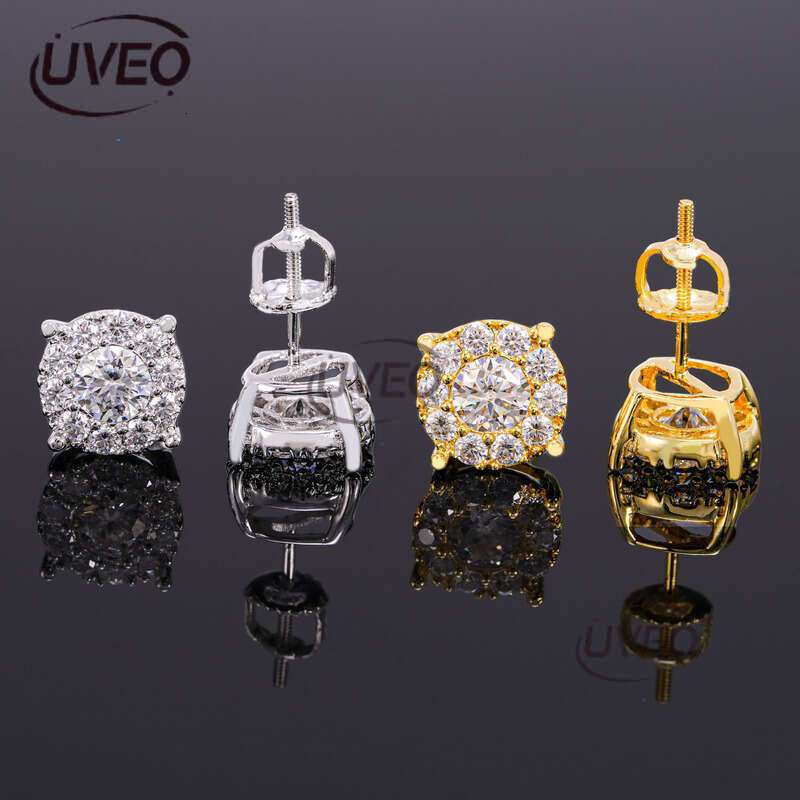 VVS Gold Jewelry Iced Out Sterling Silver 925 Earrings Studs Hip Hop Pass Dias Tester Round Cut Women Gift