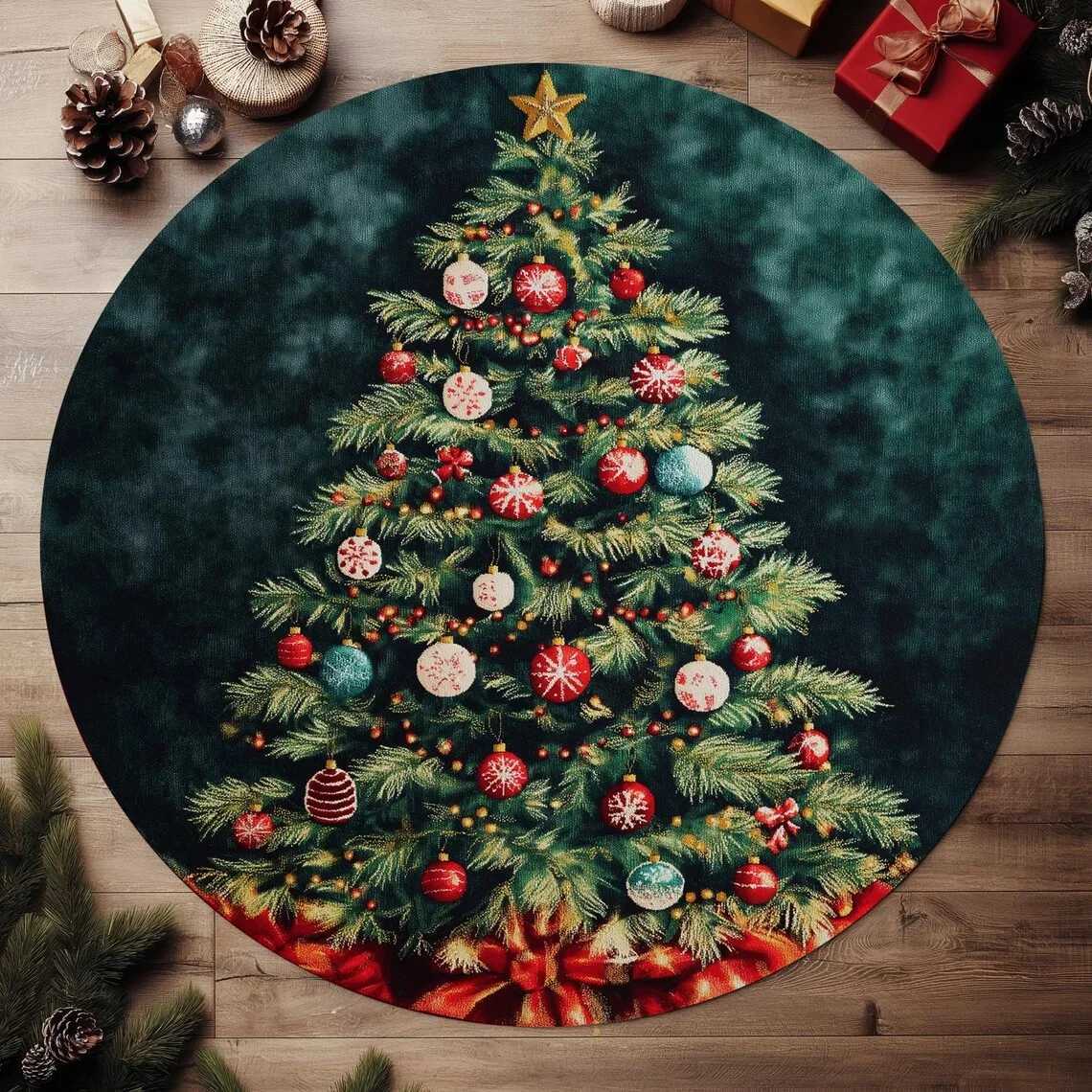 Festive Holly Berries Round Christmas Rug Washable Non-Slip Floor Mat for Bedroom Bathroom Holiday Home DecorM251117