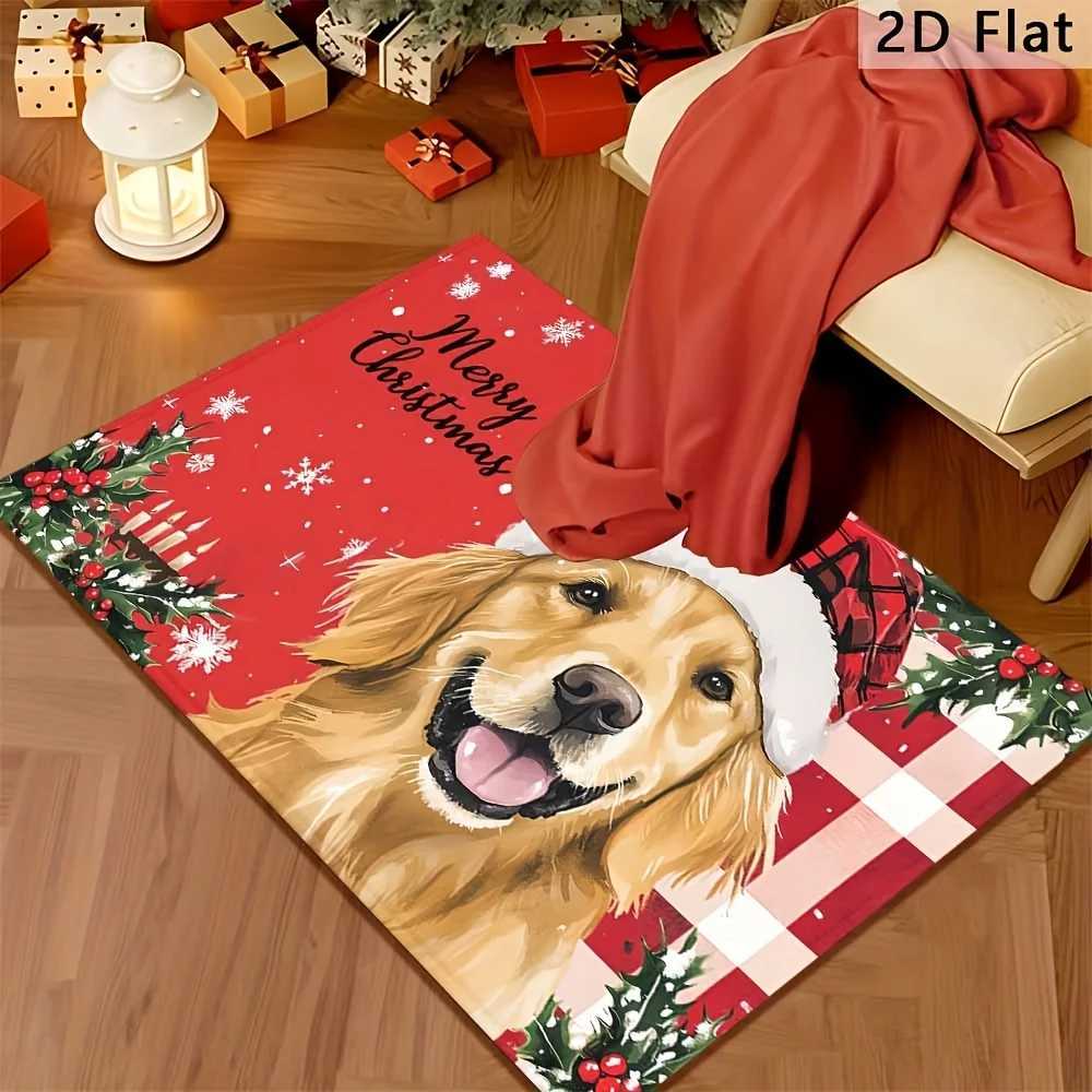 VIKAMA Christmas Cute Golden Retriever Print Floor Mat Winter Anti-Slip And Dirt-Proof Washable Bathroom Carpet Home DecorM251117