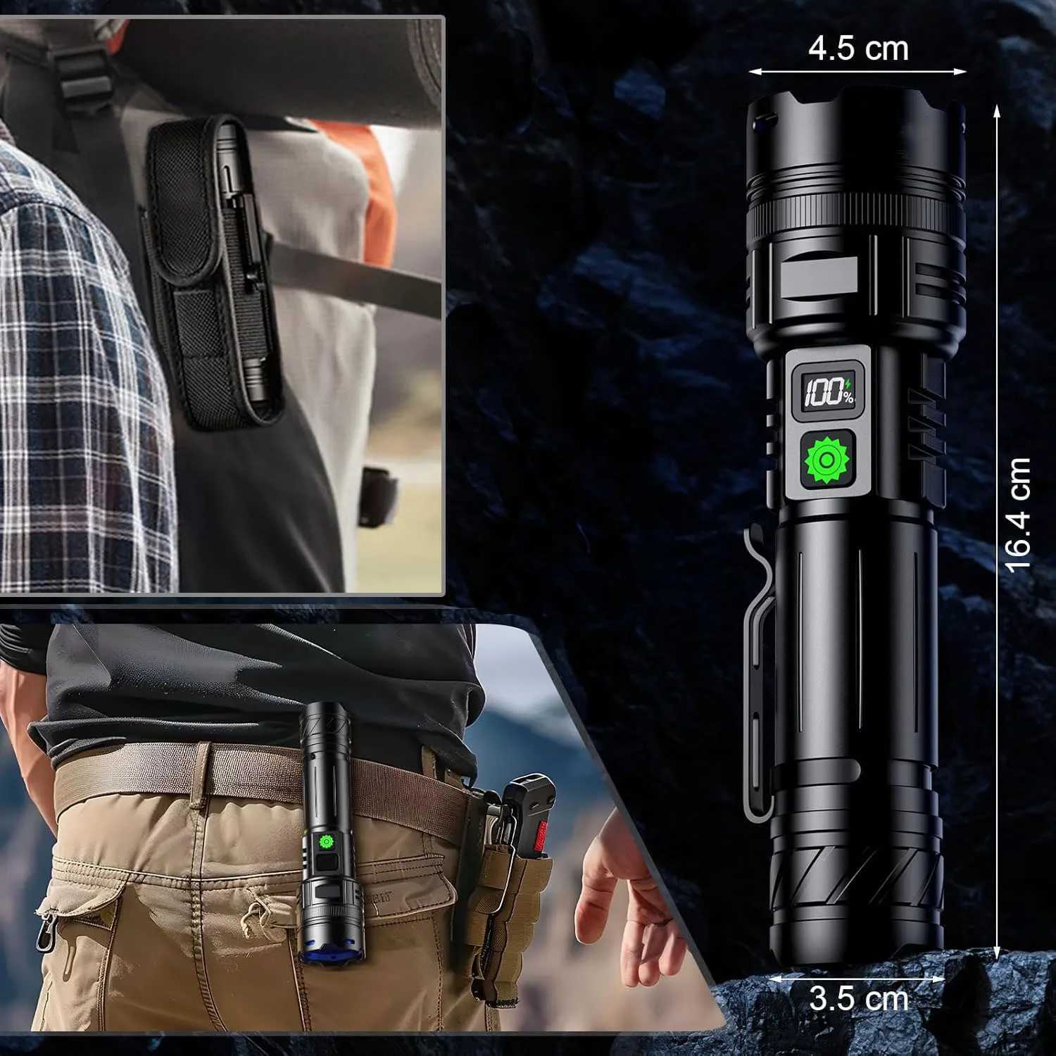 High Power LED Flashlight Type-C USB Rechargeable Long Range Tactical Torch Strong Light Lamp Outdoor Ultra Powerful Flash Light M251117