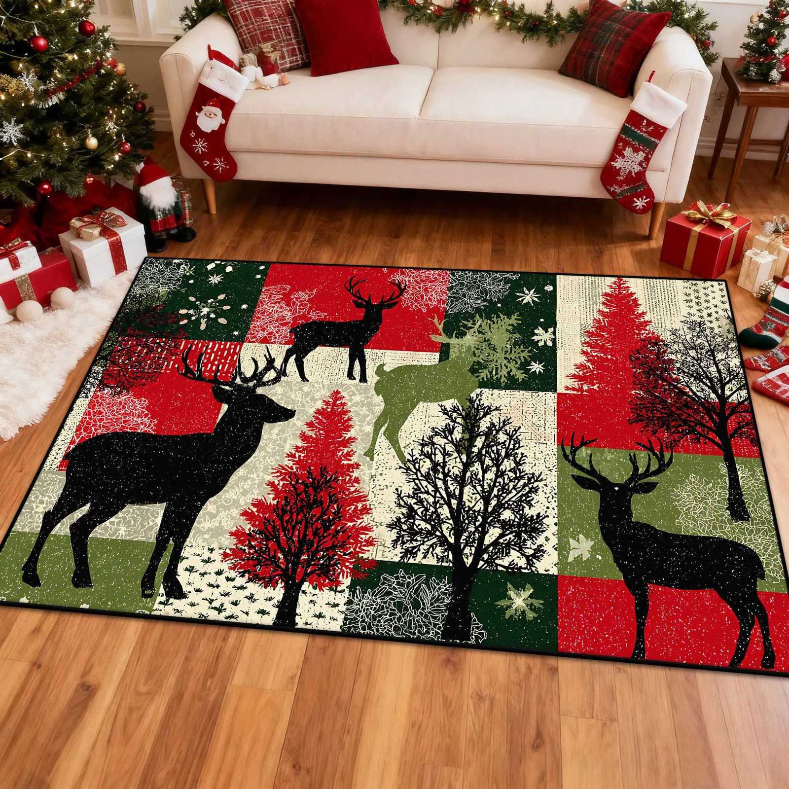 Red Grid Christmas Rugs Living Room American Decoration Sofa Table Carpet Customizable Kids Bedroom Bedside Non-slip Floor MatsM251117