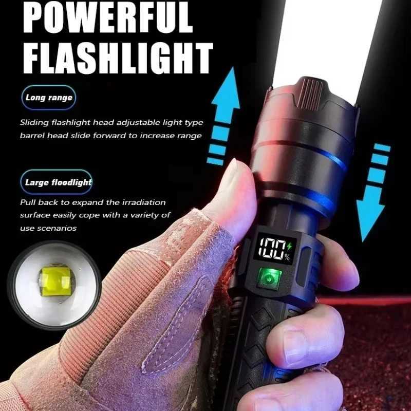 Portable Telescopic Zoom Handheld Flashlight 3 Lighting Modes Rechargeable Waterproof Torch With Power Display For Outdoor M251117