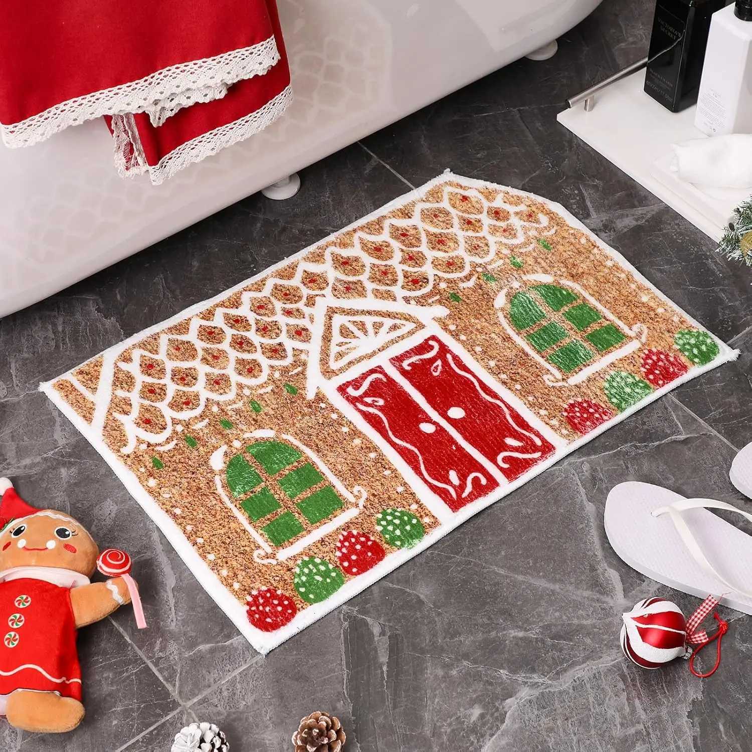VIKAMA Christmas Gingerbread Rug Bath Mat Cute Absorbent Bath Rug DecorationM251117