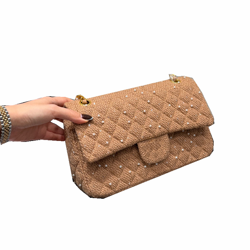 Womens Designer Denim Check Tassel Tweed Classic Flap Square Bags Gold Metal Hardware Matelasse Chain Crossbody Shoulder Handbags Blue Wallet Purse 25CM