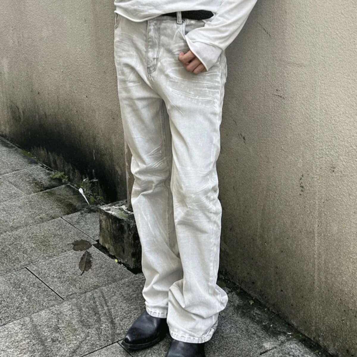 High Street Washed Waxed Baggy Boot Cut Mens And Womens Straight Vintage Casual Flare Jeans Pants Oversized Loose Denim Trousers