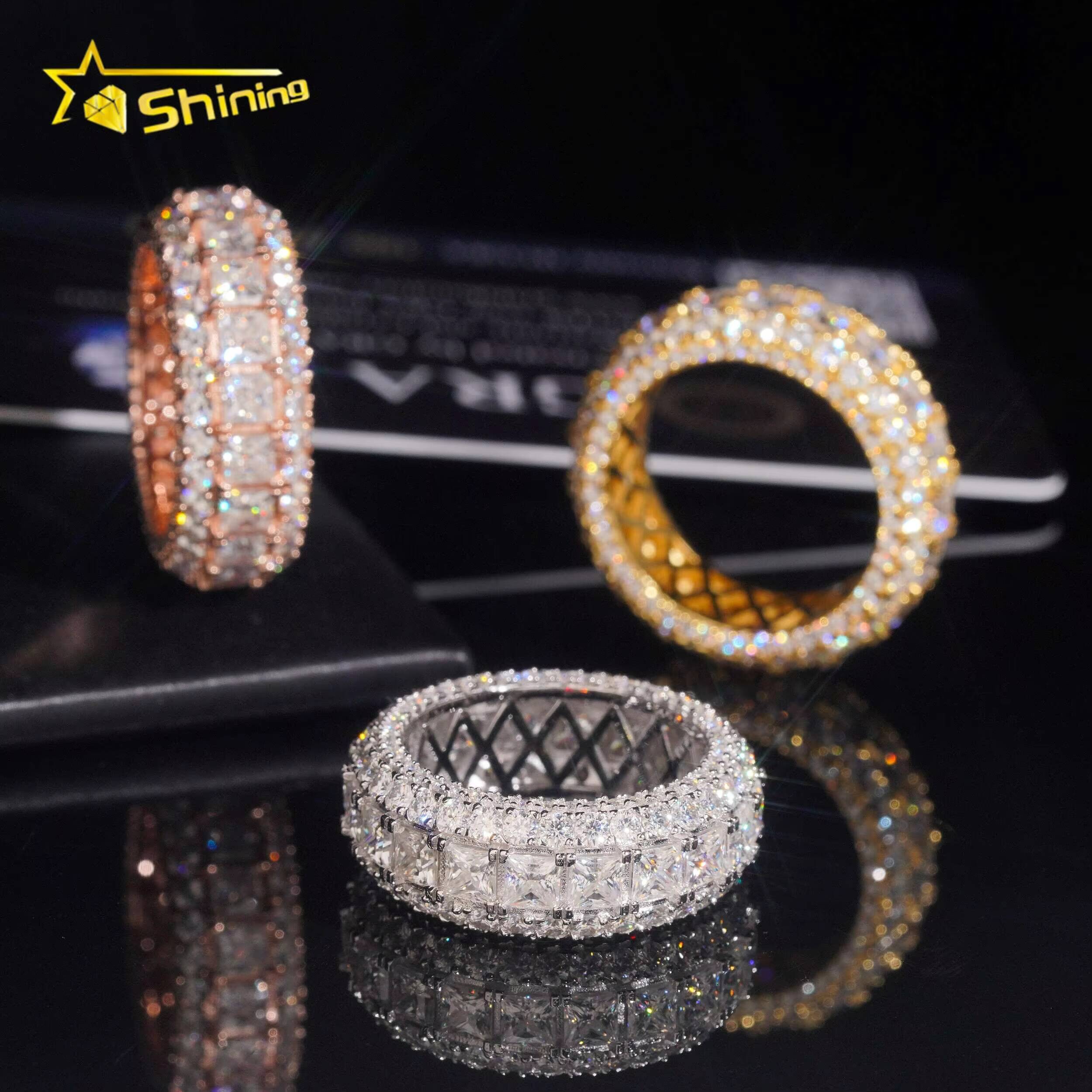 GRA Pass Diamond Tester Wholesale Solid Silver 925 VVS Moissanite Fully Iced Out Wedding Ring Engagement Eternity Band Ring