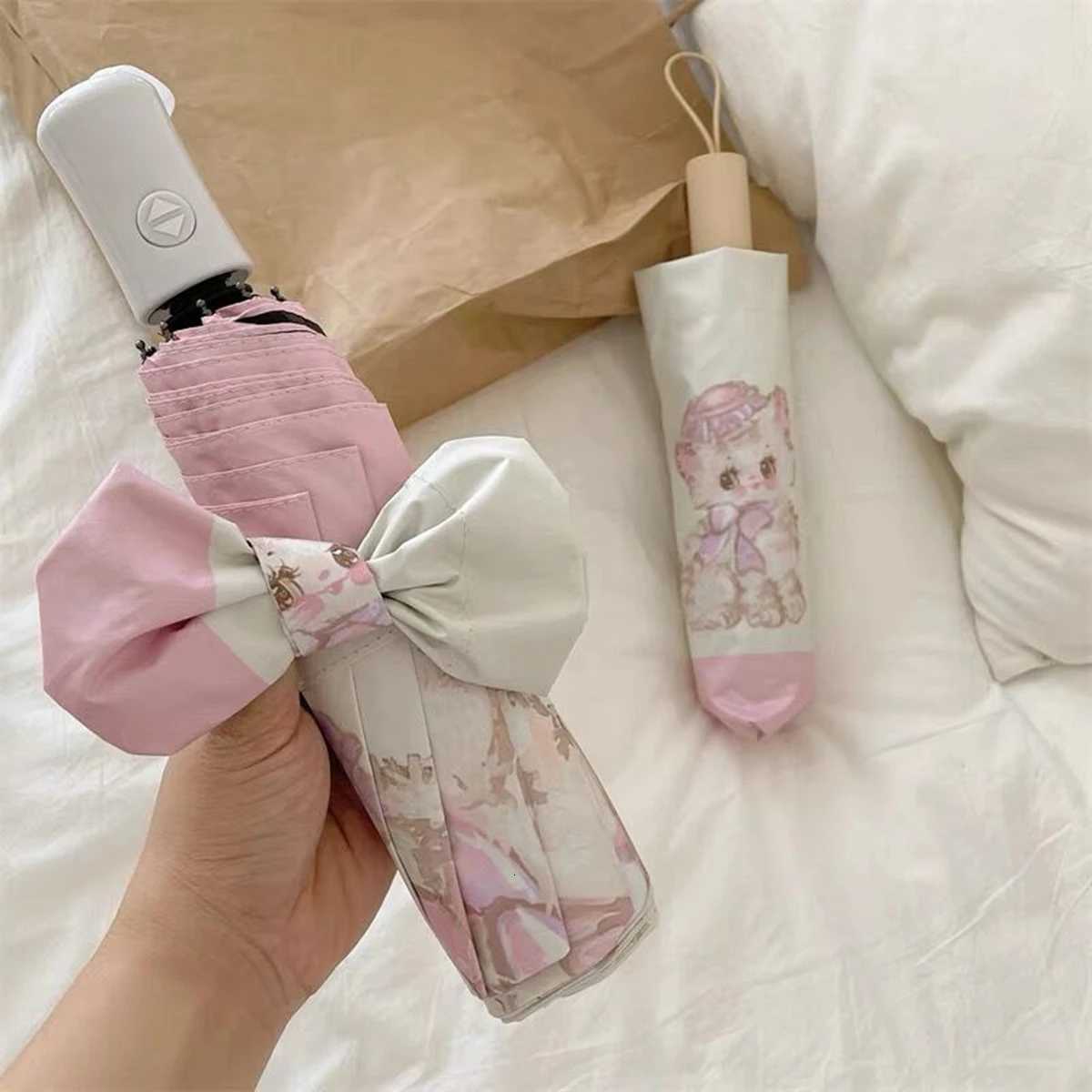 Cute Umbrella Thick Black Glue Fully Automatic Umbrella Rabbit Pink Sunshade for Waterproof Sunproof UV Umbrellas C251117