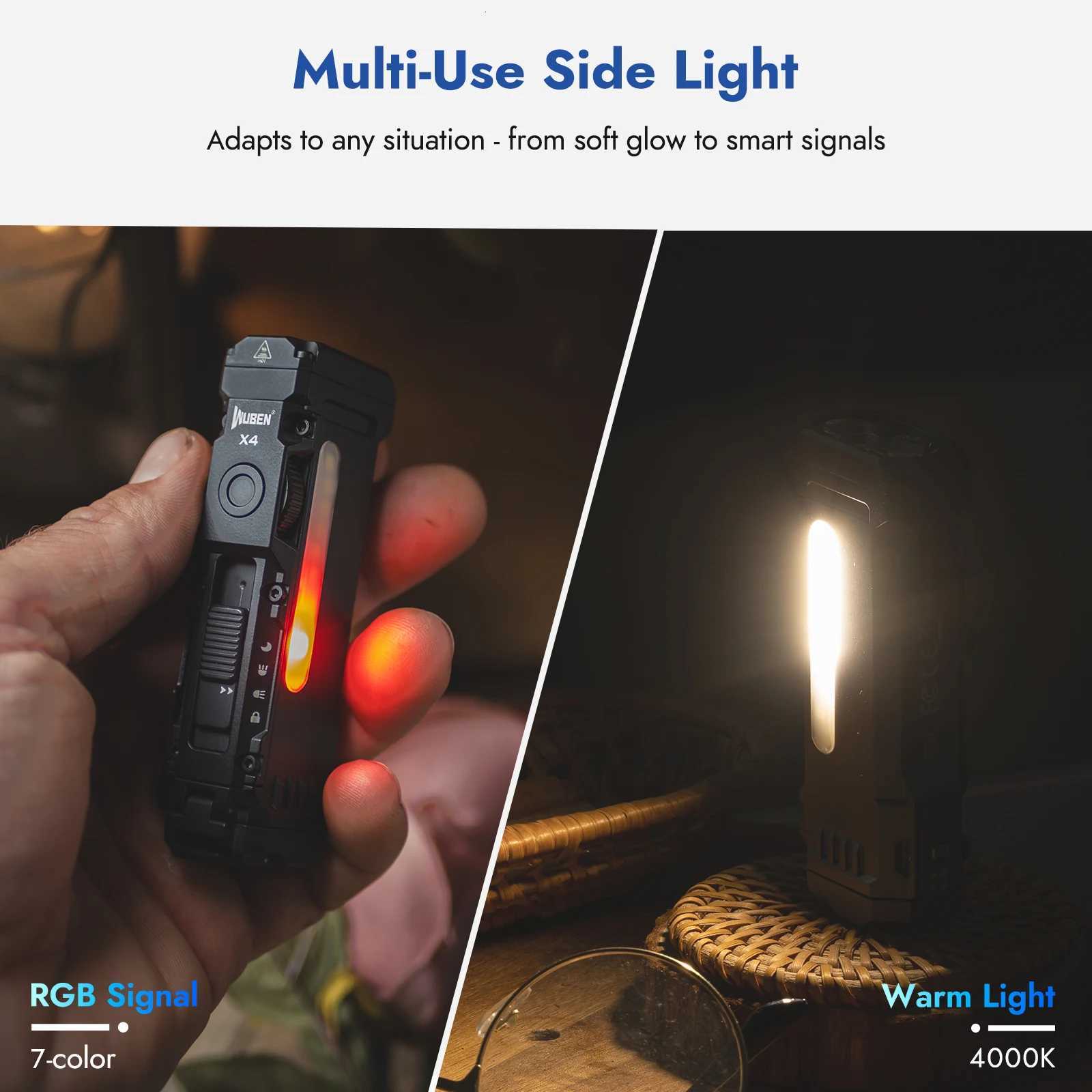 WUBEN X4 EDC Flat Flashlight with RGB Light 1500 Lumens Mini Flashlight with Tactical Switch and Magnetic IP68 Portable Pocket M251117