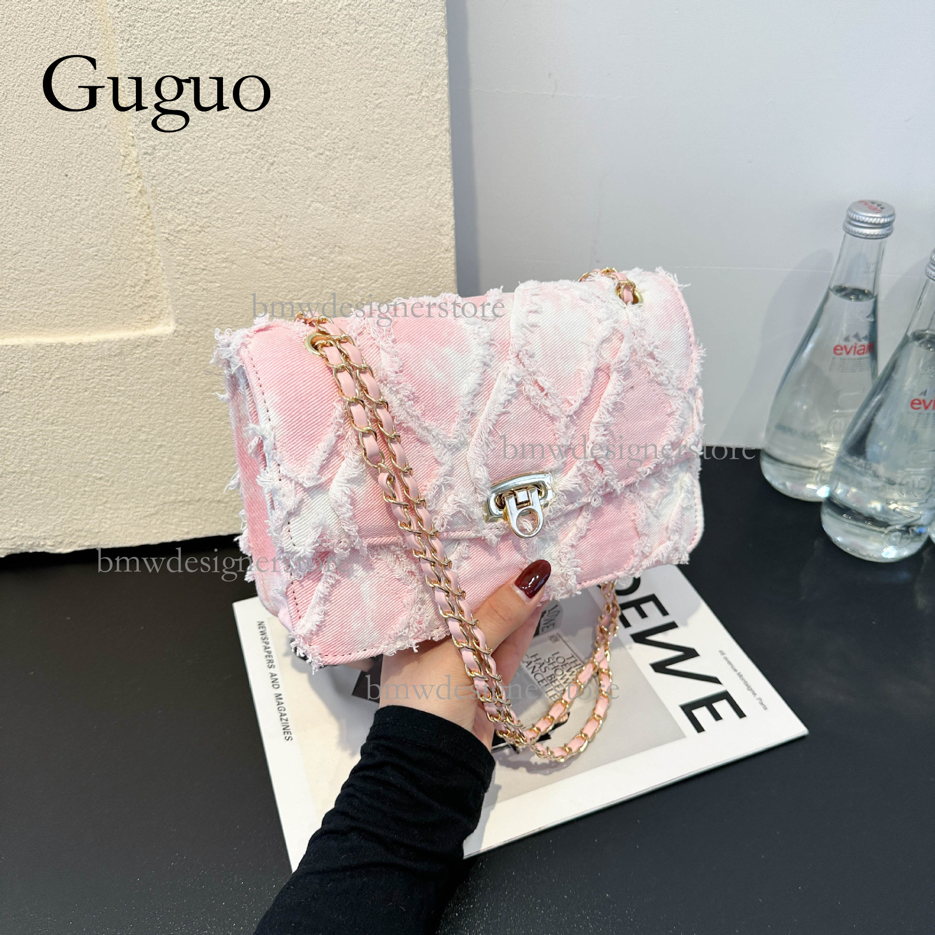 Guguo Designer Likes Wide Tie Dye Women's Denim Single Shoulder Bag, Stylish And Versatile, Large Capacity Luxury Commuter Crossbody Bag, Metal B
