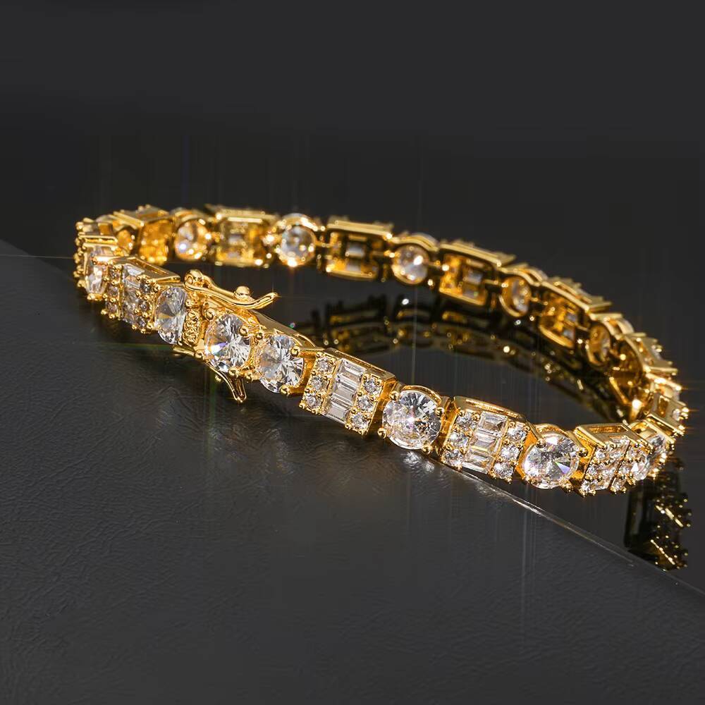 Moissanite Womens Hip Hop Tennis Chain Bracelet Iced Out Baguette Round Cut Zircon Silver Plated Diamond Fine Jewelry