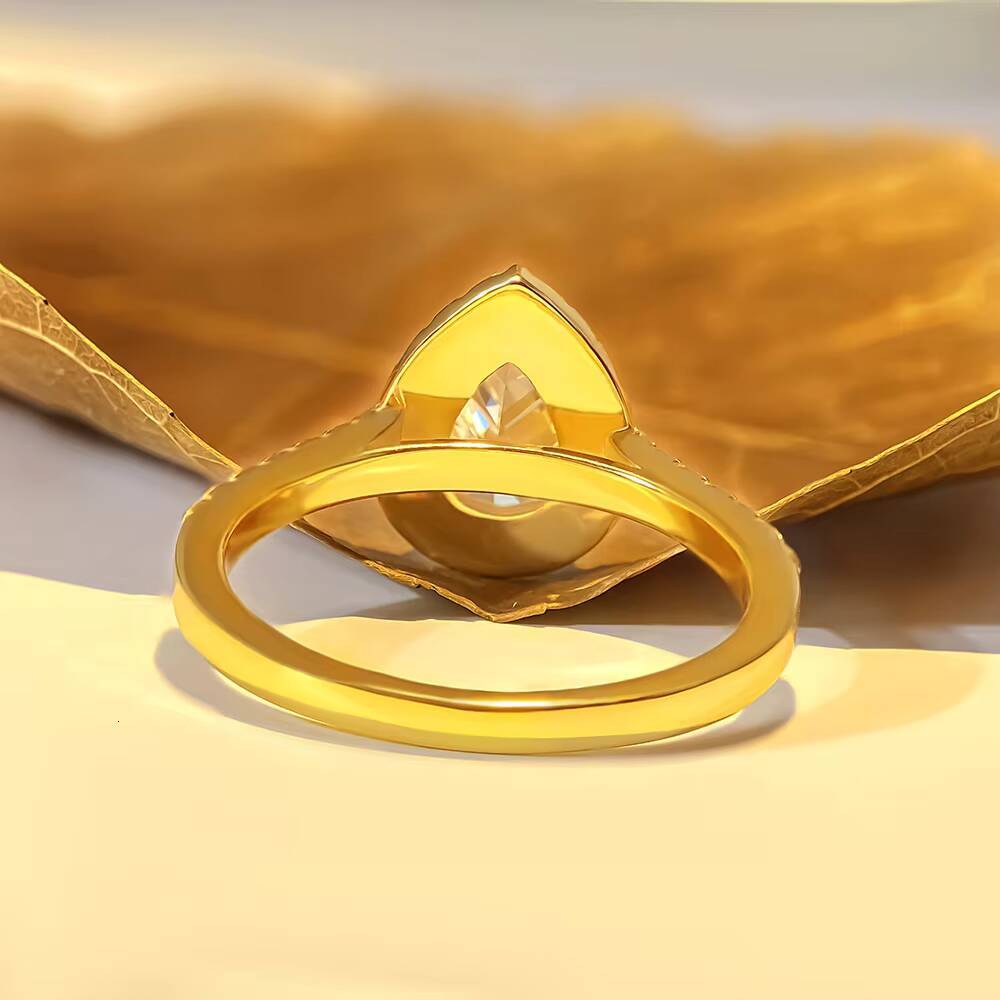 FOXI Fancy Shape Jewellery 15Ct halo Ring Gold Plated with Pear Moissanite Diamond 925 Sterling Silver Moissanite Wedding Ring