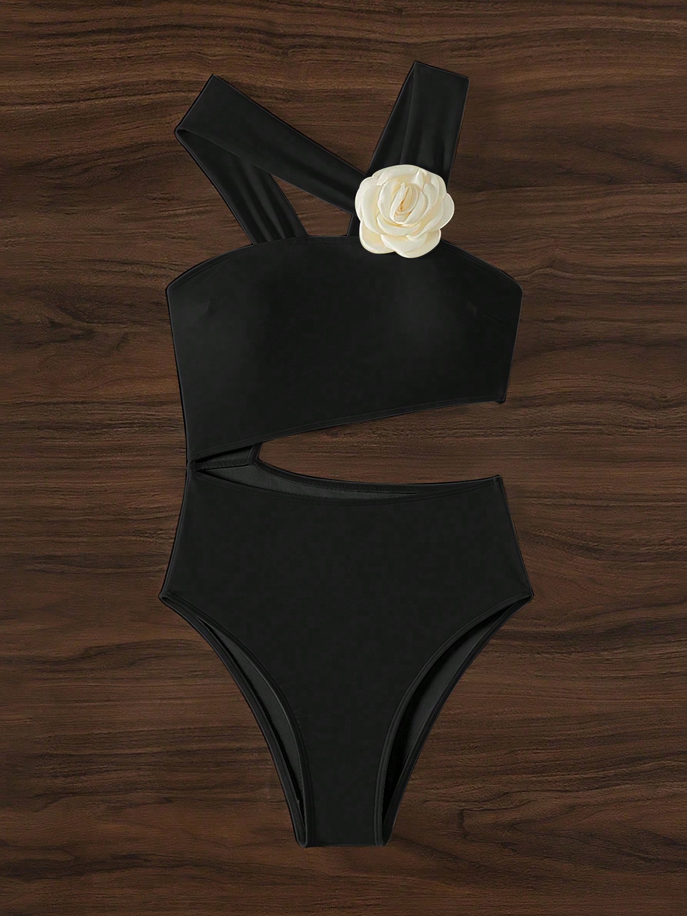 Women's Bikini Swimsuit Flower Pendant High-waisted Briefs Tuck in the Waist to Look Slimmer Single-shoulder Sling