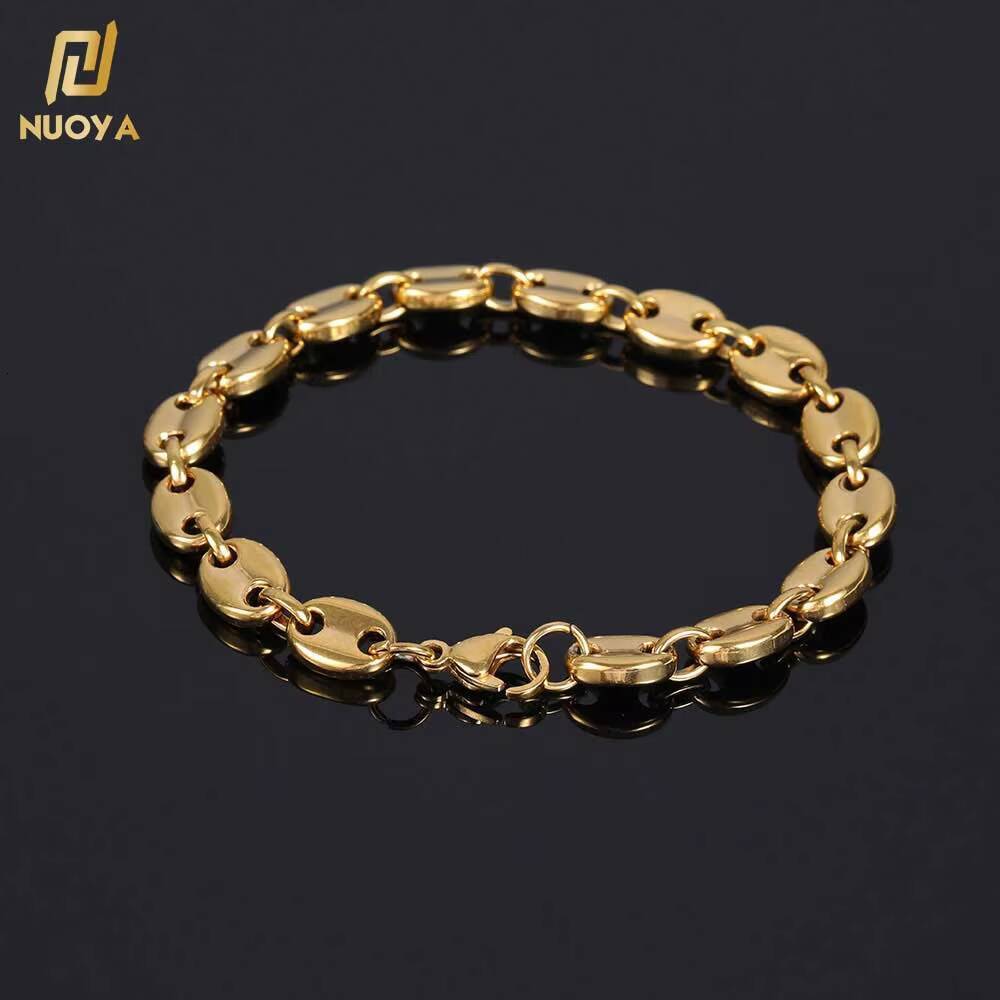 NUOYA Custom Hip Hop Bangle Bracelet Stainless Steel Gold Plated Pig Nose Chain Link Jewelry for Women Fashion Gift Wholesale