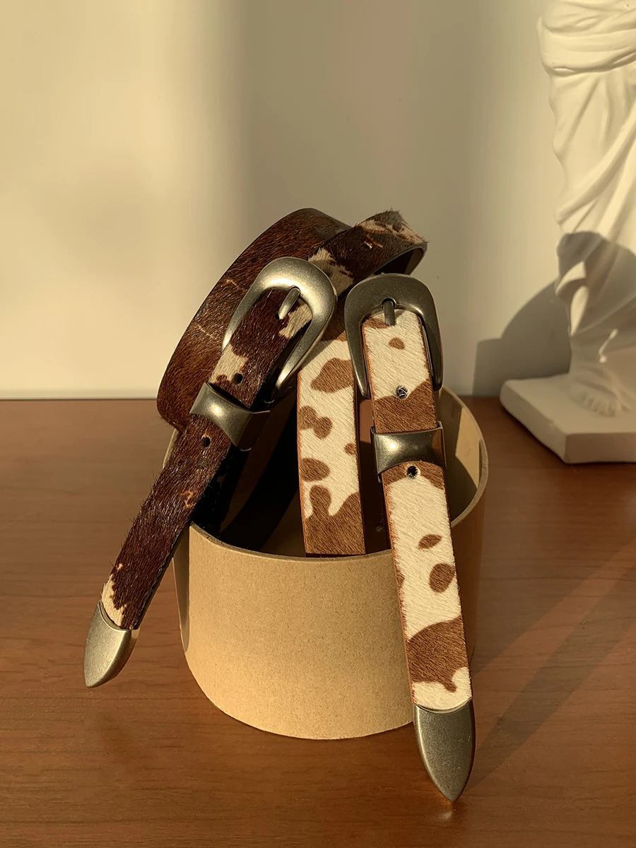 Womens handmade cow print buckle strap 2cm 250414