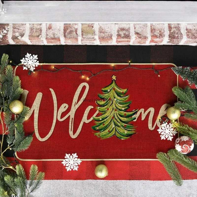 Christmas Welcome Doormat Winter Home Decor Low-Profile Switch Rug Door Mat Floor Mat for Indoor OutdoorM251117