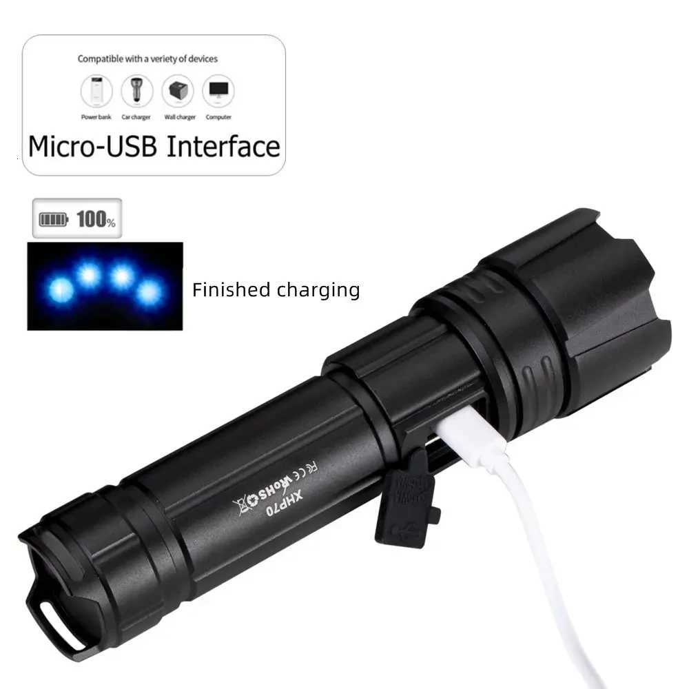 30W Zoom XHP70 LED Most Powerful Flashlight USB Rechargeable Outdoor Hiking Camping Hunting Tactical Torch Light 26650 Battery M251117