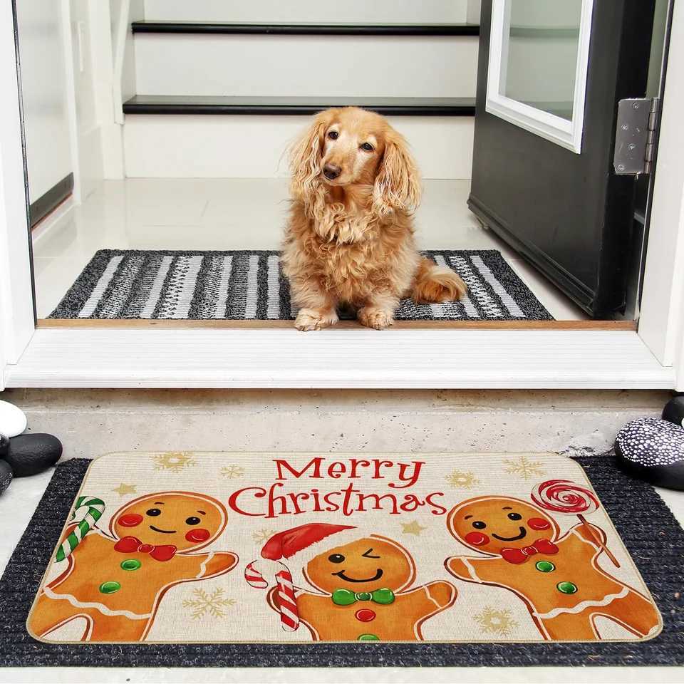 VIKAMA Merry Christmas Doormat Cartoon Gingerbread Man Floor Mat Anti-Slip Bathroom Absorbent Carpet Home DecorationM251117