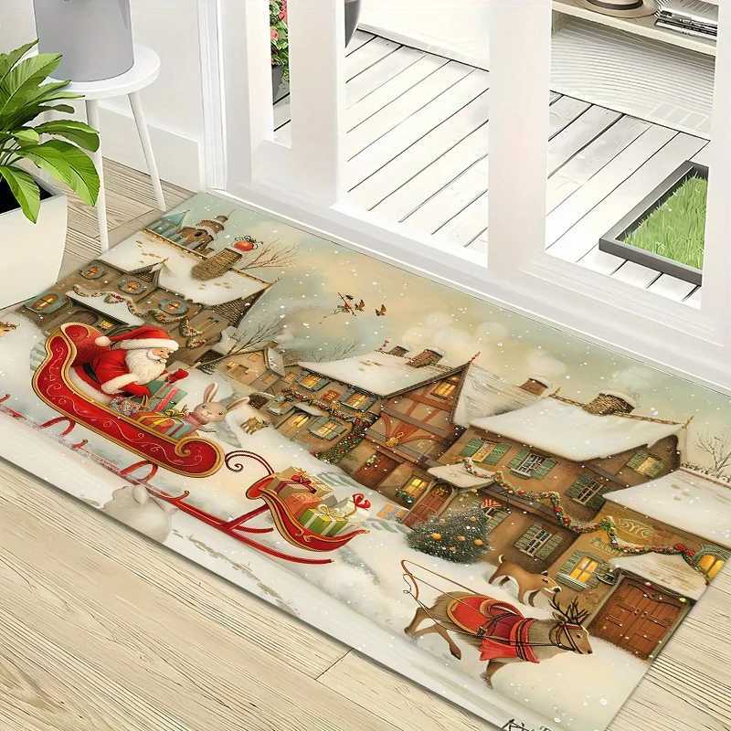 Christmas Snow Deer Santa Claus Kitchen Floor Mat Home Decor Bedroom Doormat Hallway Balcony Long Rugs Christmas DecorationsM251117