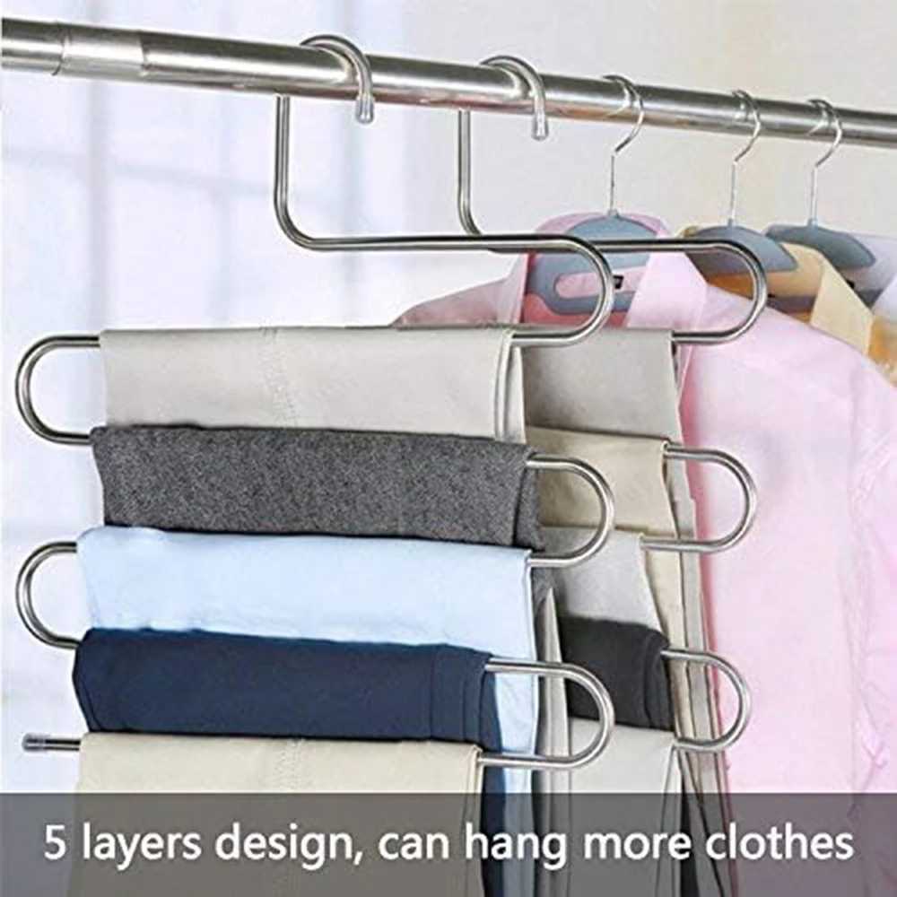 Pants Hangers Non-Slip S-Shape 3Pack Trousers Hangers Stainless Steel Clothes Hangers Closet Storage Organizer for Pants Jeans C251117