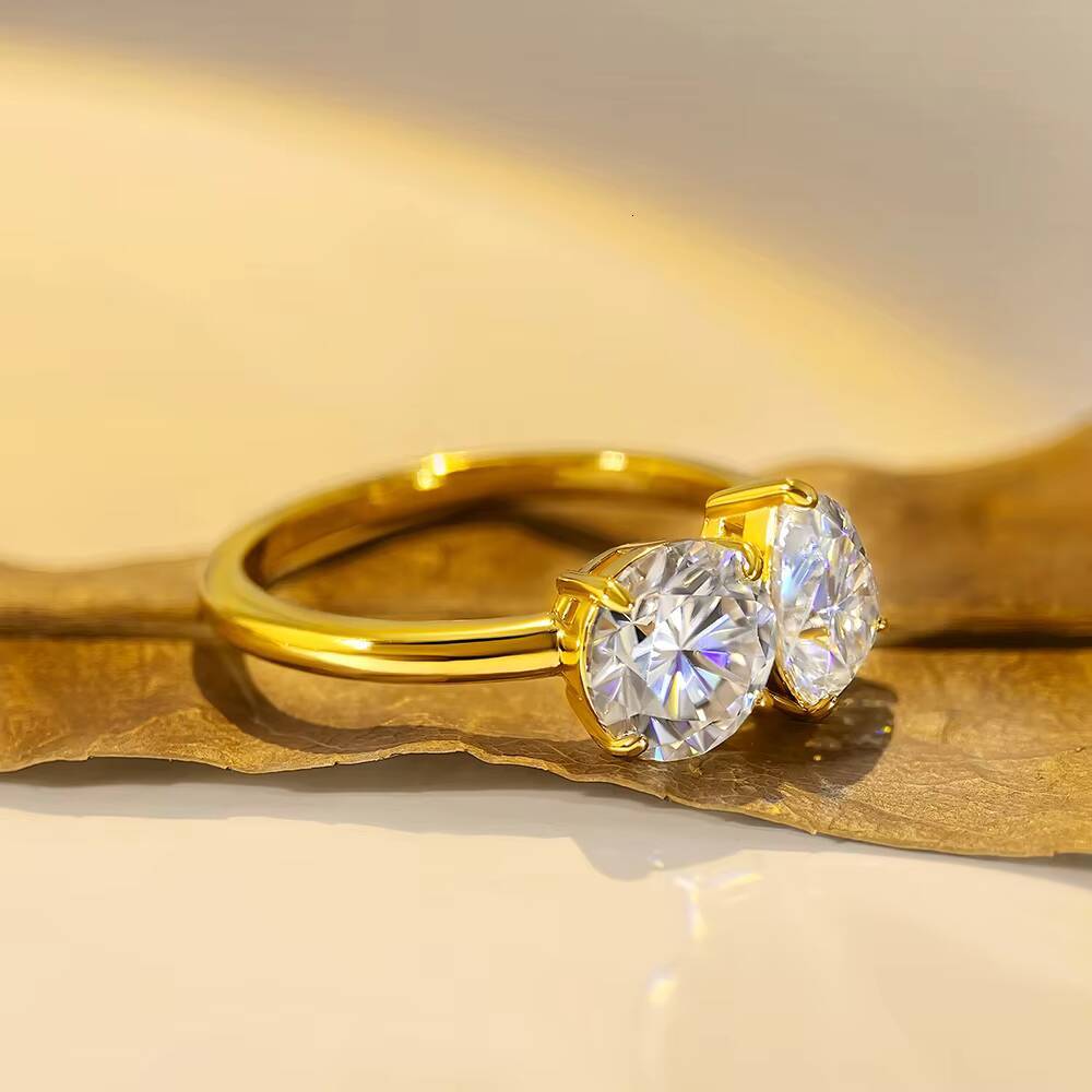 2025 New Arrival VVS Moissanite Engagement Ring Two Stone Round Pear Shaped D Color Pear Cut Fine Womens Rings