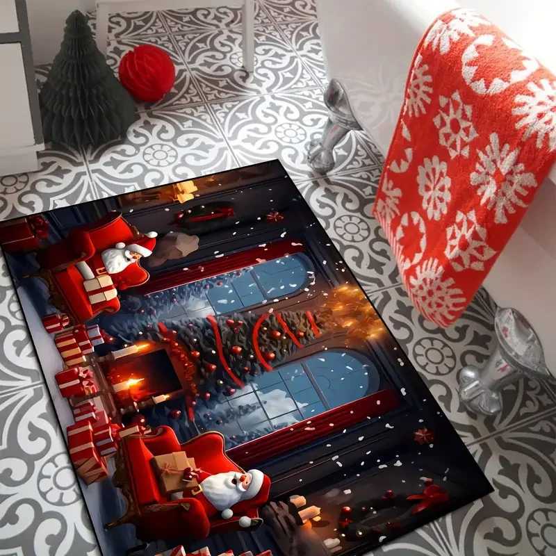 VIKAMA Christmas Santa Claus Non-slip Soft Floor Mat for Floors Doors Living Room Laundry Area and Bathroom AbsorbentM251117