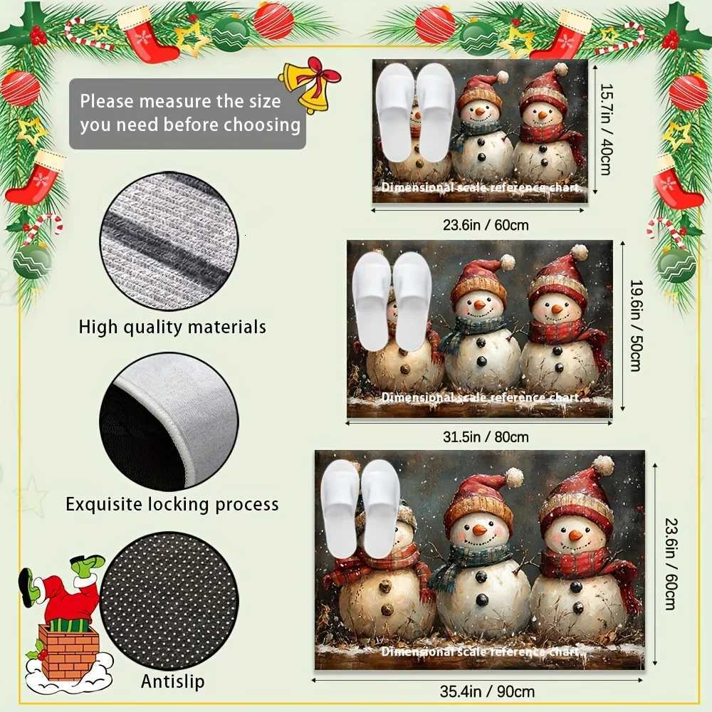VIKAMA Christmas Carpet Round Snowman Floor Mat Doormat Welcome Mat Living Room Carpet Bedroom Carpet Washable Home DecorM251117