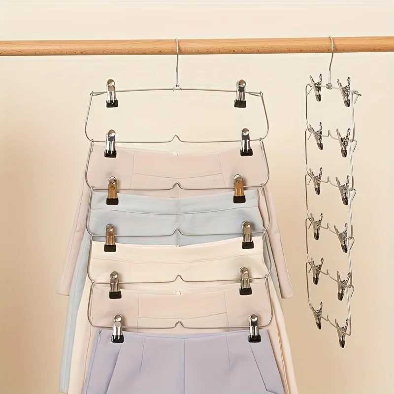 High Quality 6-Tier Metal Pants Hanger With Clips Space-Saving - Durable Multi-Layer Storage For Skirts And Trousers Black C251117
