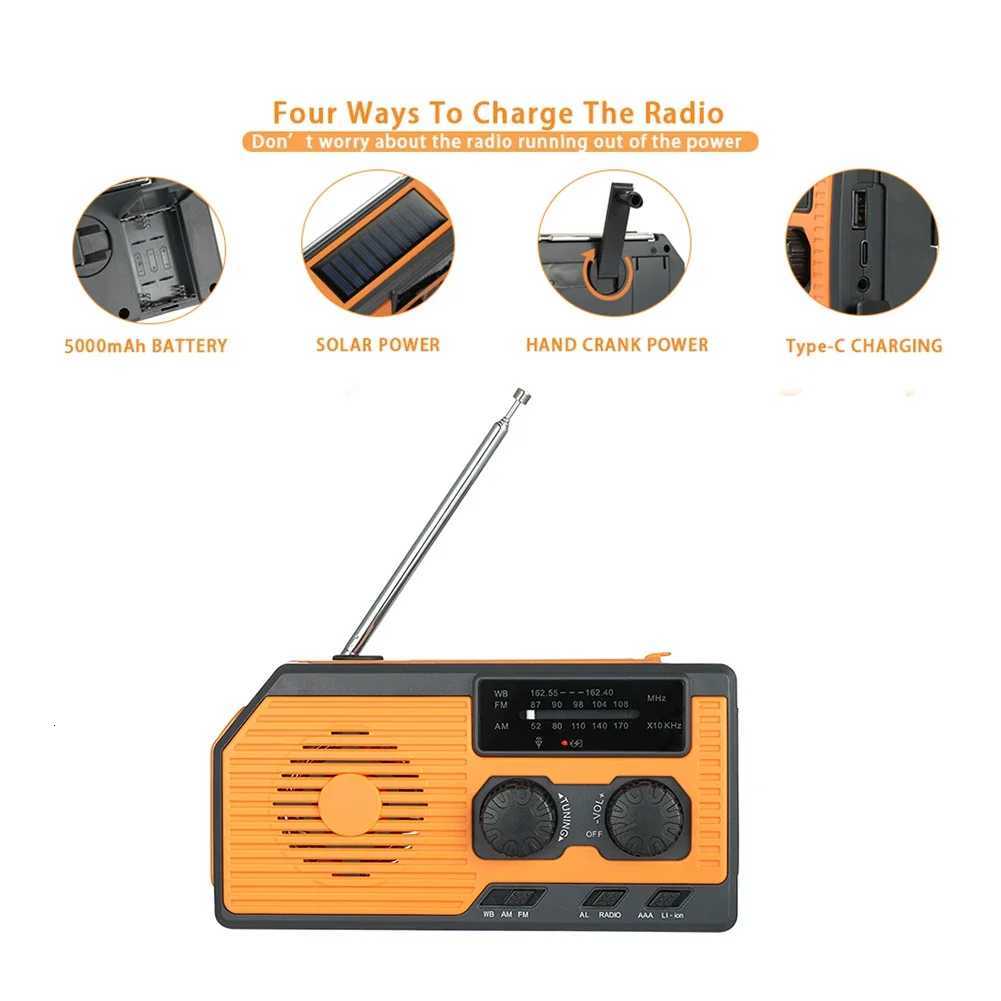 Solar Hand Crank Radio Portable Multifunctional Radio AM/FM/WB NOAA Weather Radio LED Flashlight Power Bank for Outdoor Camping M251117