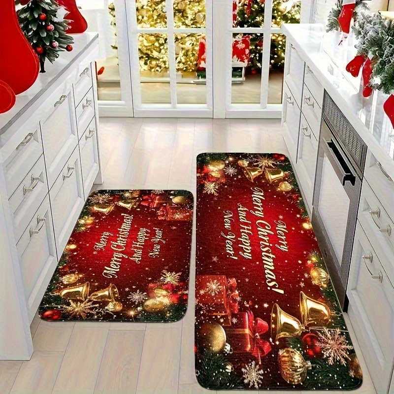 Christmas Ball Pine Needles Kitchen Mat Decor Hallway Balcony Anti-slip Floor Mat Bedroom Entrance Doormat Christmas DecorationsM251117