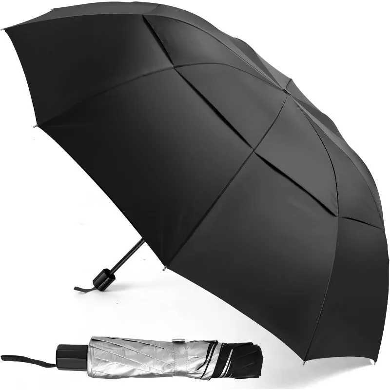 UV Protection Compact Umbrella62 Inch Extra Large Oversize Double Canopy Vented Umbrella Windproof Waterproof for Men and Women C251117