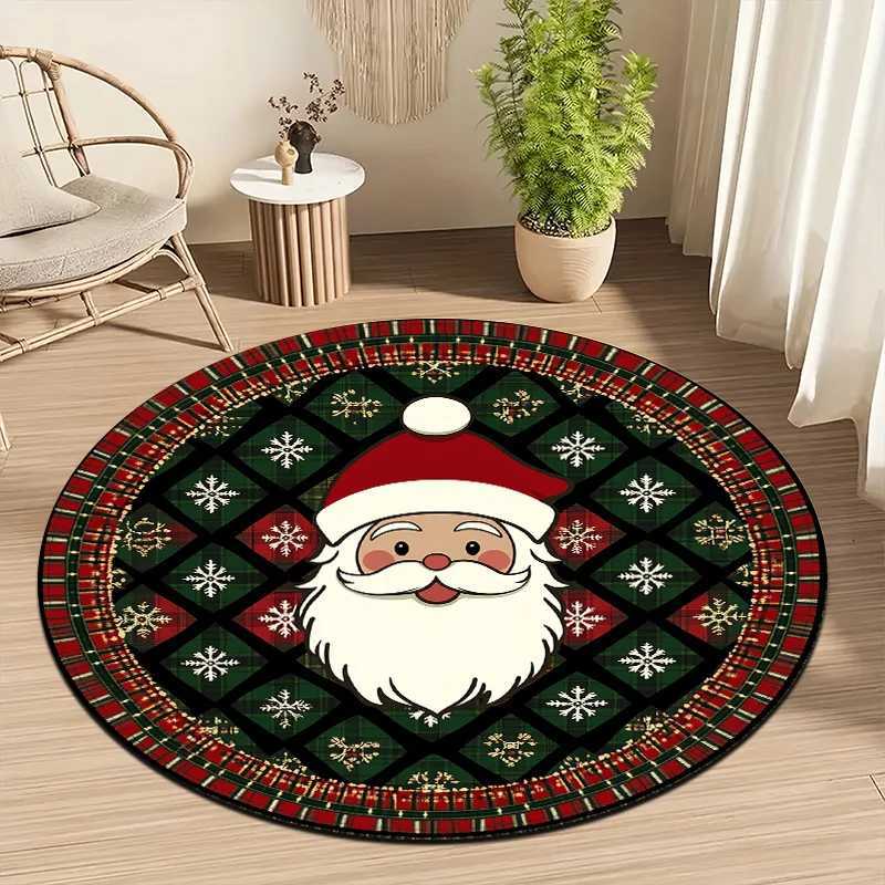 2D Flat 1pc Santa Claus Christmas Style Round Mat Lightweight Non - Slip Machine Washable Door Mat Home Decoration SuitableM251117