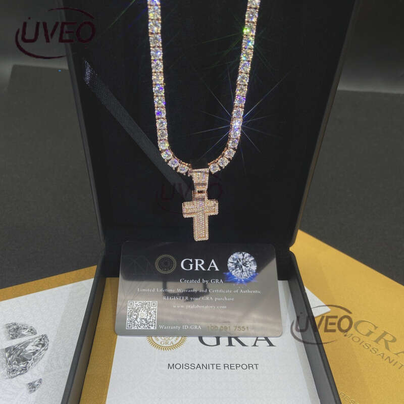 Sterling Silver VVS Jewelry Gold Iced Out 925 Moissanite Cuban Ring Hip Hop Pass Dias Tester Pendant Cuban Link Chains High Quality Mens Gift