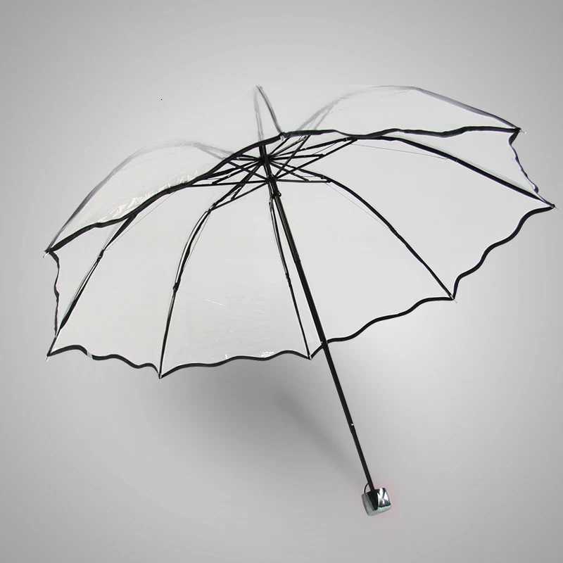Transparent Folding Non-automatic Umbrella Men Ripple Edge Windproof Rain Umbrella Women Plastic Clear Ladies Outdoor Parasol C251117