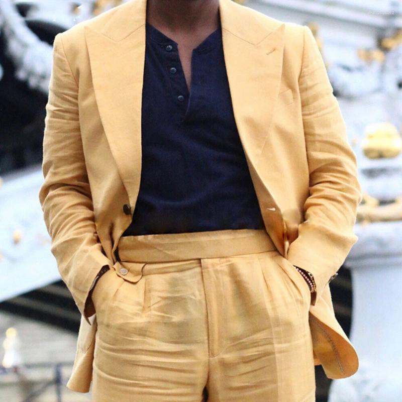 Men's Suits Suit Linen Full Fabric Breathable Casual Mens Slim Fit Groom Dress Elegant Male Thin Section Fashion Commuter